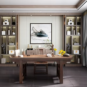 New Chinese Style Desk and Chair 3d model
