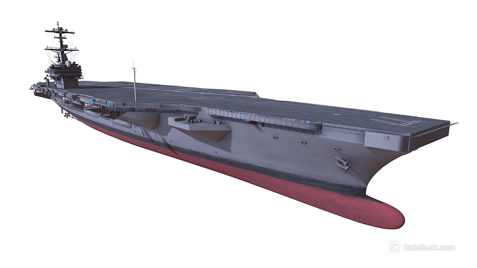 Aircraft Carrier Model with Long Flight Deck and Naval Superstructure Design 3d model