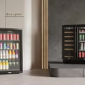Designer Modern Black Glass Door Beverage Display Refrigerators With Assorted Drinks Cans And Bottles
