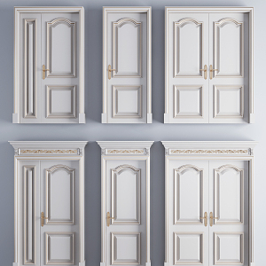 European-style door-and-door combination of solid wood baking varnish tracing gold door with single door and double door 3d model