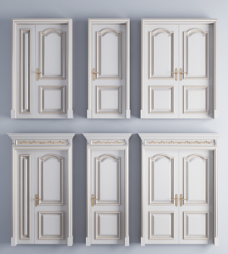 European-style door-and-door combination of solid wood baking varnish tracing gold door with single door and double door 3d model