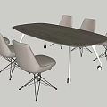 Modern Office Conference Table With Oval Dark Brown Top And Six Gray Chairs