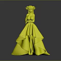 Elegant Female Mythical Creature Character With Red Horns Dark Blue Gown And Red Lining