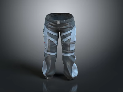 Modern Casual Pants With Color Block Design And Contrast Striped Panels 3d model