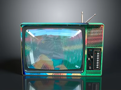 Classic Vintage Electronic Television With Colorful Casing Antenna And Reflective Screen 3d model