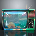 Classic Vintage Electronic Television With Colorful Casing Antenna And Reflective Screen