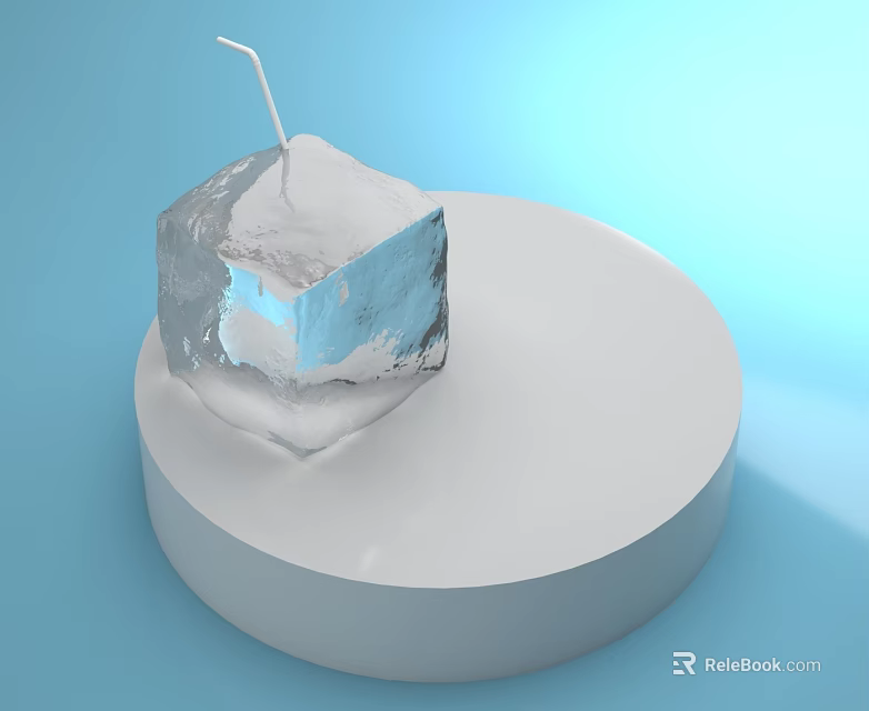 White Circular Display Stand with Ice Cube on Light Blue Background 3d model 