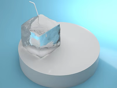 White Circular Display Stand with Ice Cube on Light Blue Background 3d model