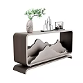 Stylish Modern Entryway Console Table With Green Plant Vase And Mountain Pattern Design 3d model