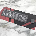 Computer Keyboard and Mouse on Red and Black Striped Mouse Pad with Marble Tabletop 3d model