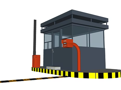Security Booth With Gray Structure Red Equipment Barrier And Yellow Black Warning Stripes 3d model