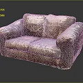 Worn Stained Brown Leather Two Seater Sofa With Grass Growing Underneath Dark Background