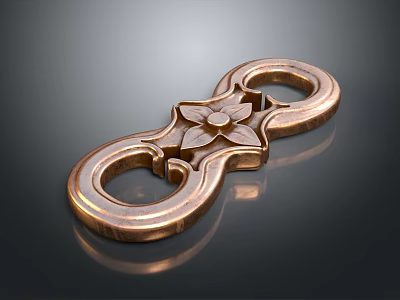 Copper Colored Metal Household Item With Circular Ring Design And Floral Decoration 3d model