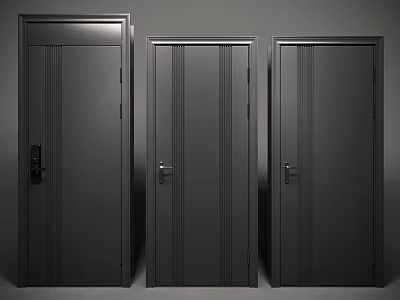 Modern Black Hinged Doors With Sleek Design And Various Panel Styles 3d model