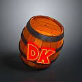 Wooden Barrel Design With Red DK Letters On Dark Background Surface