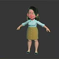 Cartoon Female Character In White Shirt Yellow Skirt With Black Short Hair And Black Shoes