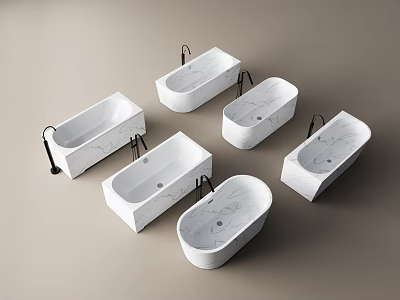 Various White Marble Bathtubs with Black Faucets and Modern Design 3d model