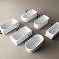 Various White Marble Bathtubs with Black Faucets and Modern Design