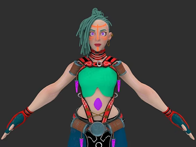 Game Movie Character With Green Hair Facial Paint Green Crop Top And Purple Accents 3d model