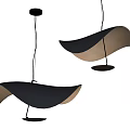 Modern Curved Pendant Lights With Black And Brown Leaf Shaped Design Suspended From Ceiling
