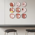 Wall Decor with Circular Decorative Plates Various Patterns Hanging on Modern White Wall 3d model