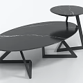 Modern Black Marble Coffee Tables With Geometric Metal Frames Two Piece Set 3d model