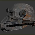 Rusted Mechanical Metallic Helmet With Goggles Pipes Rivets And Industrial Details