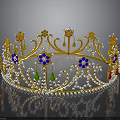 Ornate Golden Crown With Intricate Filigree Colored Gemstones And Pearls