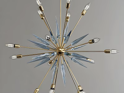 Star Shaped Golden Metal Chandelier With Blue Crystal Decorative Accents And Modern Design 3d model
