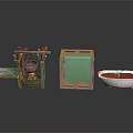 Miniature Scene Components With Wooden Frame Hanging Pot Green Cloth Box Seedling Pot And Sprinkler