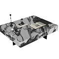 Elegant Marble Top Coffee Table With Open Book Decorative Lamp And Photo Frame