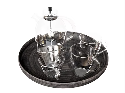 Elegant Transparent Glass Tea Set With Teapot And Cups On Black Tray 3d model