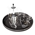 Elegant Transparent Glass Tea Set With Teapot And Cups On Black Tray