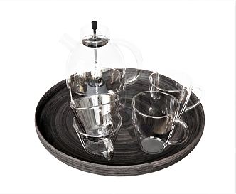 Modern Tea Set Siphon Teapot Tea Cup Glass Teapot Glass Tea Cup Tray Tea Tray 3d model