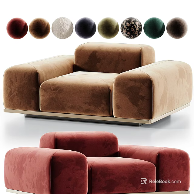 Modern Single Sofa With Colorful Decorative Balls Brown Red Upholstered Metal Base 3d model 