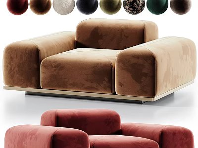 Modern Single Sofa With Colorful Decorative Balls Brown Red Upholstered Metal Base 3d model