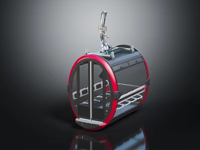 Modern Cable Car With Red Frame Transparent Glass And Metal Structure 3d model