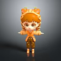 3D Cartoon Style Little Girl Character With Tiger Ears And Orange Striped Outfit