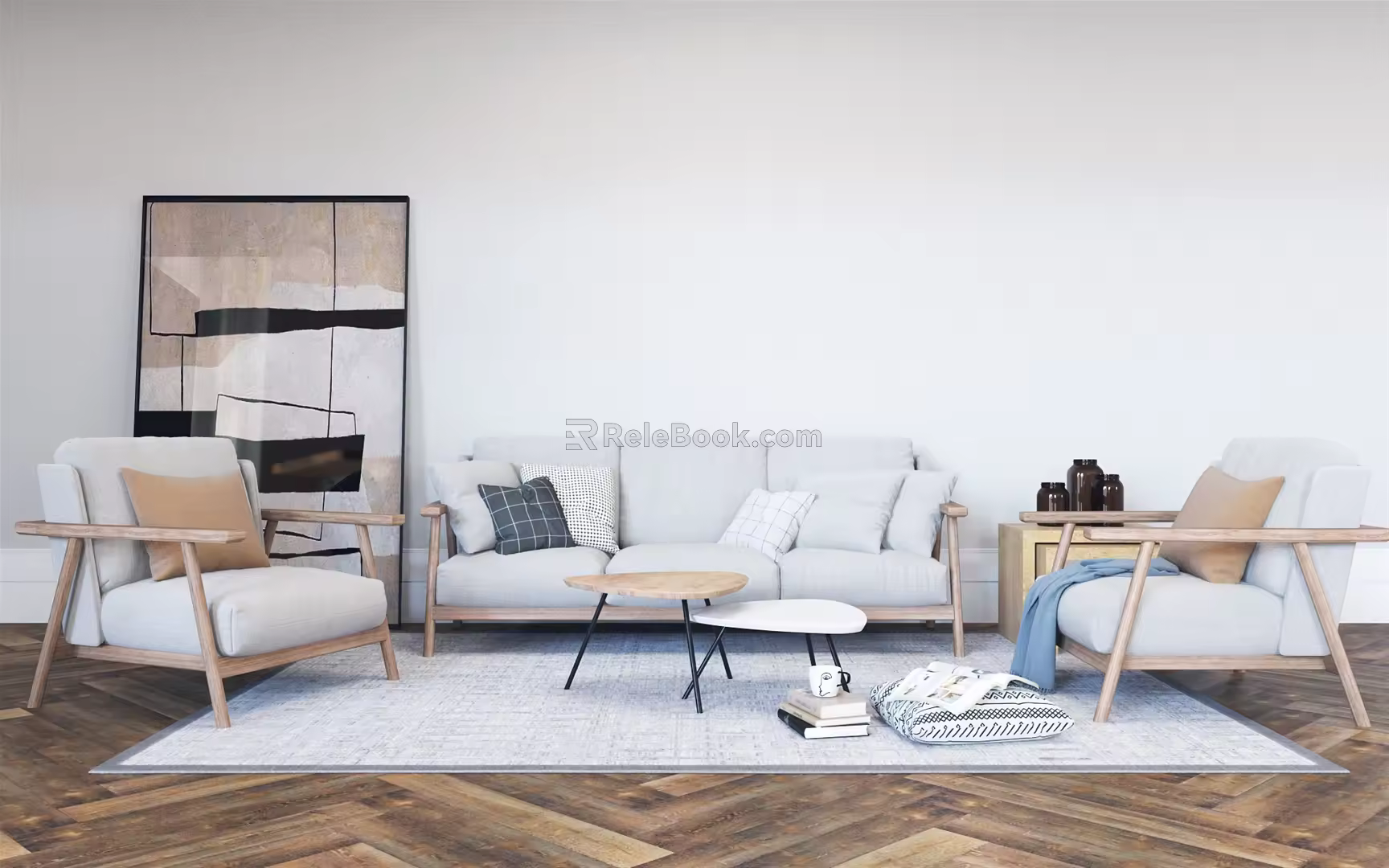 Nordic Sofa Coffee Table Combination 3d model