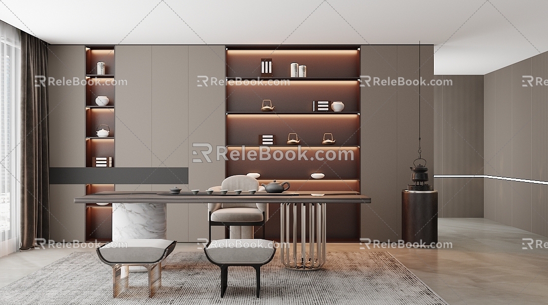 Minimalist Modern Light Luxury Study Door Wall Cabinet 3d model