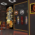 SEEPING YOU Exhibition Booth Design Orange Black Theme Central Smiley Logo Display Counters Tables Chairs