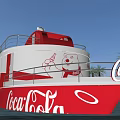 Red and White Coca-Cola Ship With Cartoon Bear Design And Palm Trees