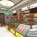 Tobacco and Liquor Store Interior with Wooden Shelves Glass Counter Displays Yellow Lines Bright Lighting