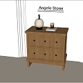 Simple Wooden Bedside Table With Arched Drawers Lamp Candle On Tray 3d model