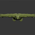Green Muscular Humanoid Creature Character in 3D Model Standing Pose with Arms Outstretched