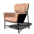 Stylish Single Sofa With Light Pink Fabric Pleated Backrest And Black Metal Legs