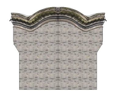 Traditional Building Exterior Wall With Gray Brick Structure And Decorative Cornice Top Design 3d model