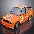 Orange Two Door Race Car With Sponsor Logos And Racing Design Elements