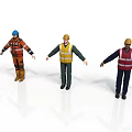 Men in Work Uniforms with Safety Helmets and Colored Reflective Vests Standing