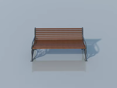 Brown Wooden Bench With Metal Legs On Light Blue Background With Reflection 3d model